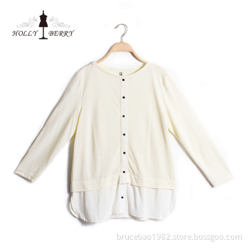 Two Piece Knitted Womens Crew Neck Lace Blouse